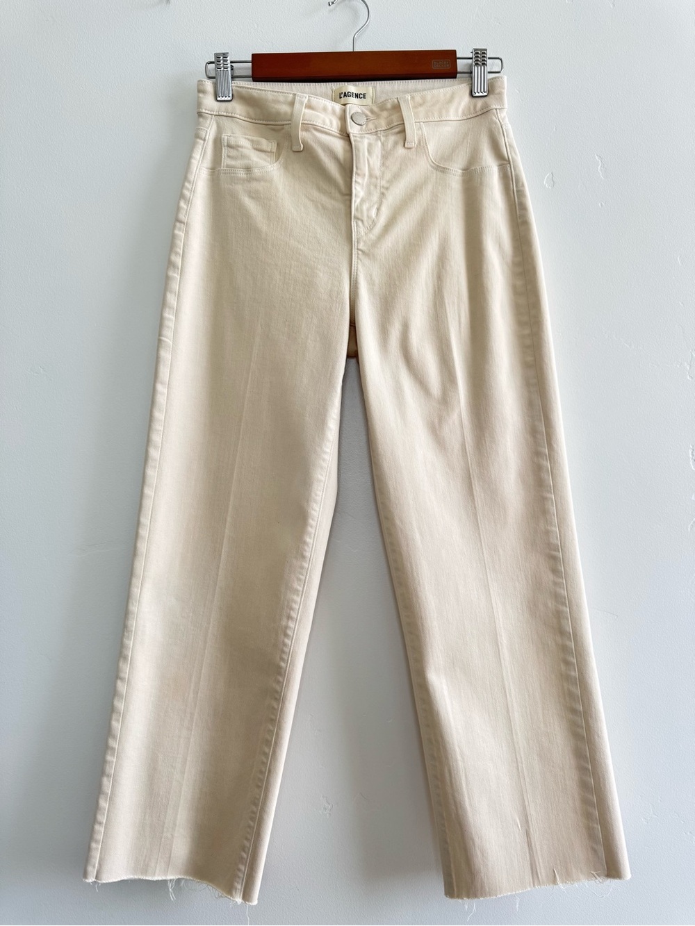 L'AGENCE Wanda High Rise Wide Leg Crop Jeans - French Vanilla Coated 26 Raw Hem